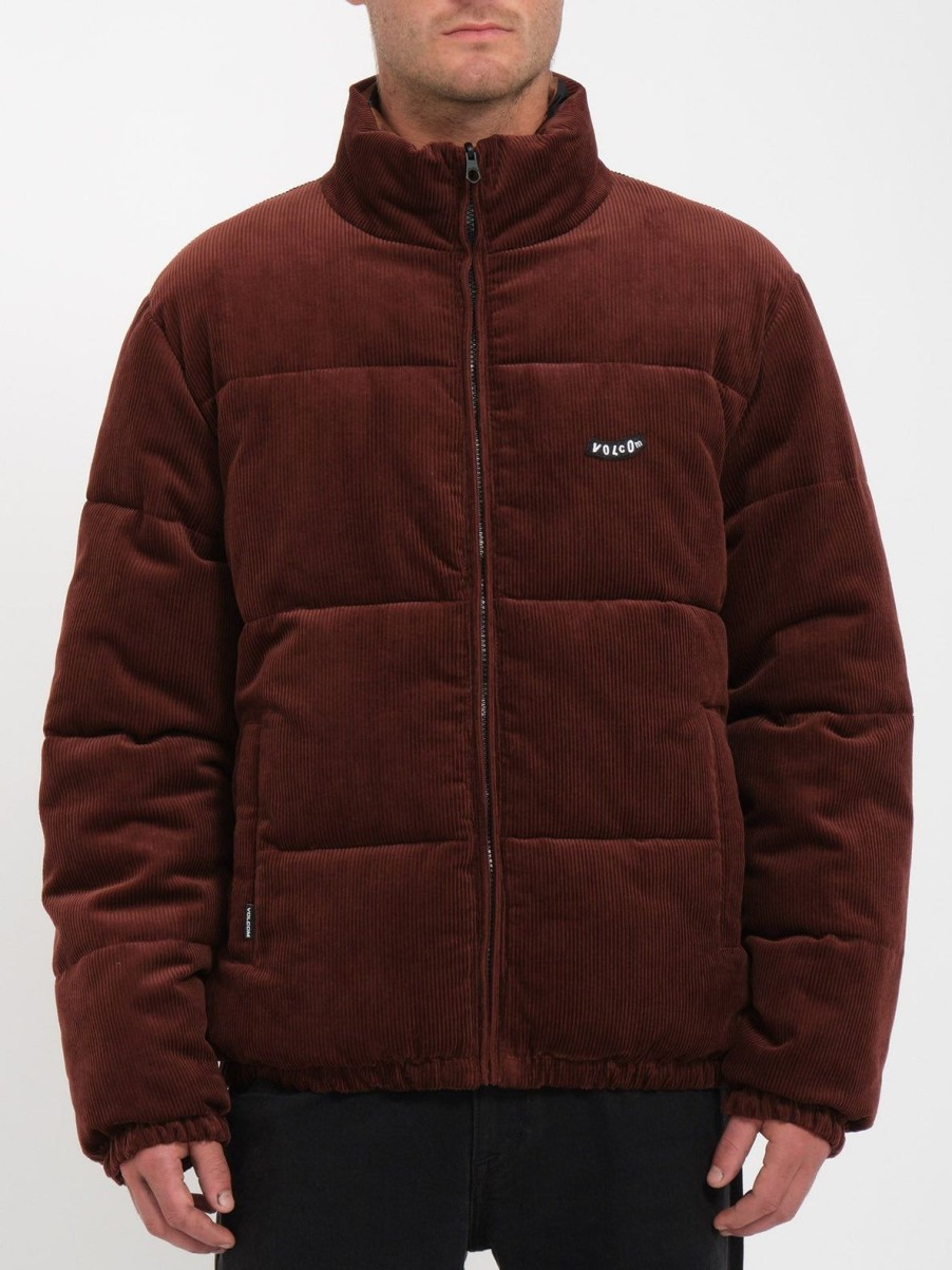 Homme Volcom Vestes & Manteaux | Veste Doudoune Cotelee Walltz (Reversible) Bitter Chocolate