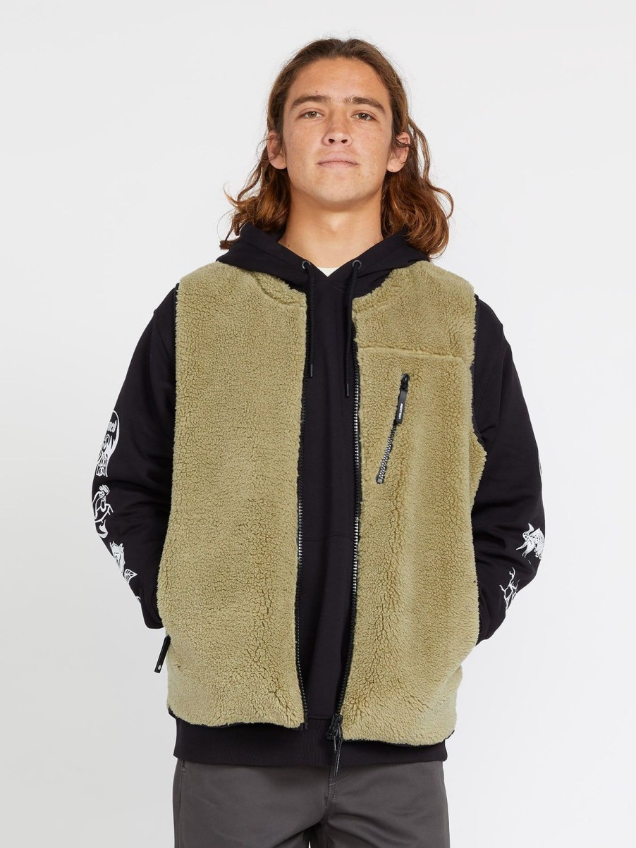 Homme Volcom Vestes & Manteaux | Veste Sans Manche Sherpa Archstone Thyme Green