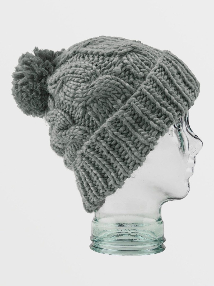 Femme Volcom Accessoires | Bonnet Bobble Tricote A La Main Storm Grey